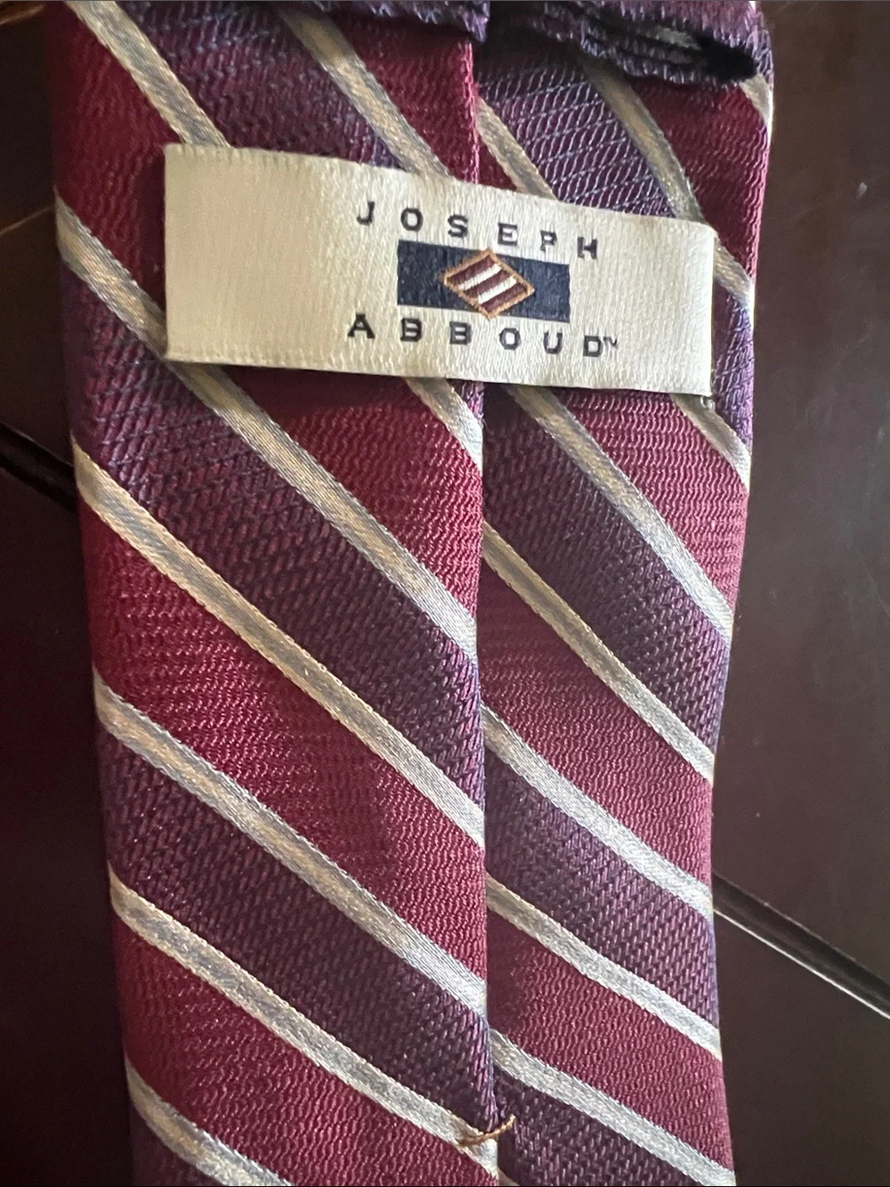 #3082* Joseph Abboud Burgundy Tie with Navy and White Stripes